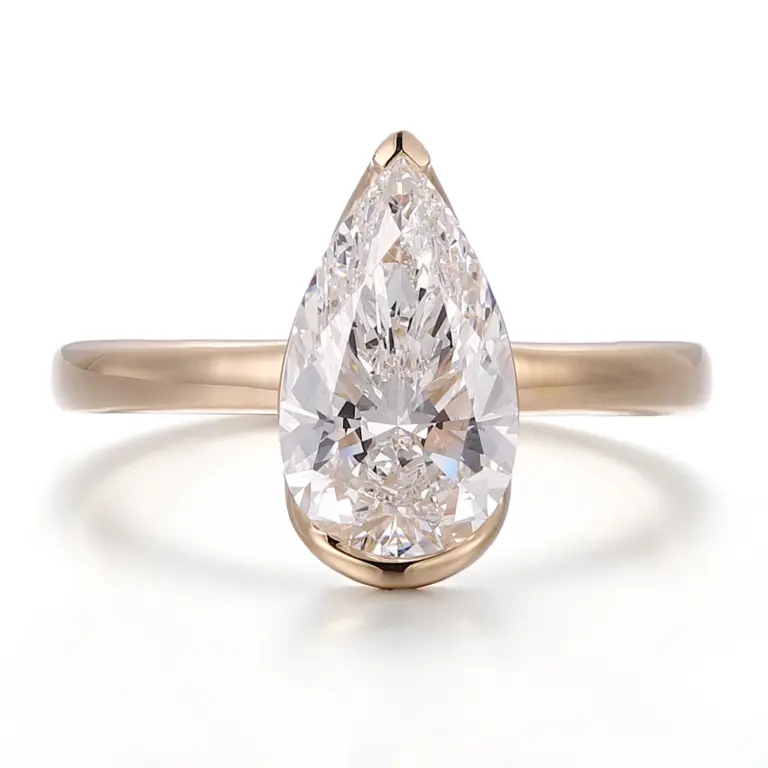 10k gold pear lab grown diamond channel set solitaire engagement ring 1