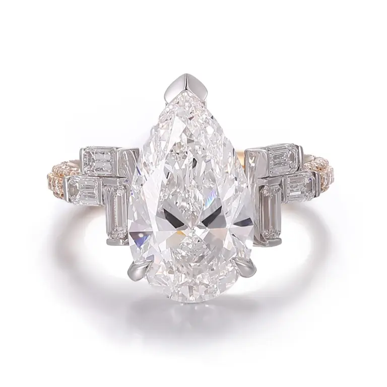 10k gold pear lab grown diamond prong set cluster engagement ring 1
