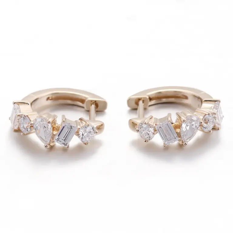 10k gold pear lab grown diamond prong set hoop earring 1