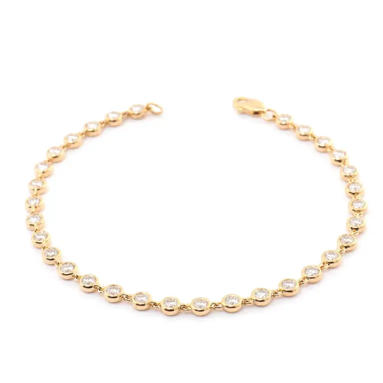 10k gold round lab grown diamond bezel chain bracelet 1