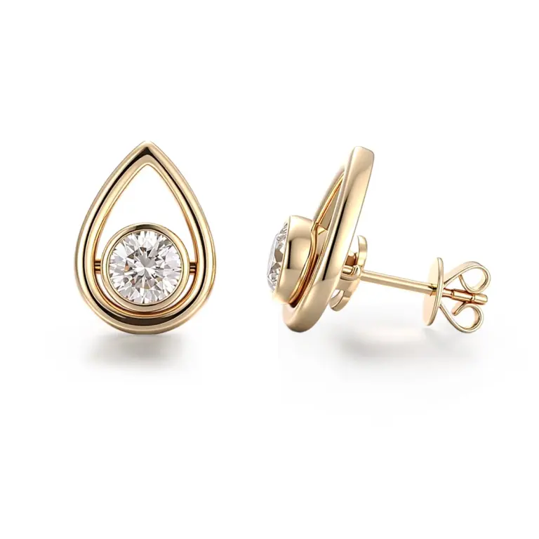 10k gold round lab grown diamond bezel stud earring 1
