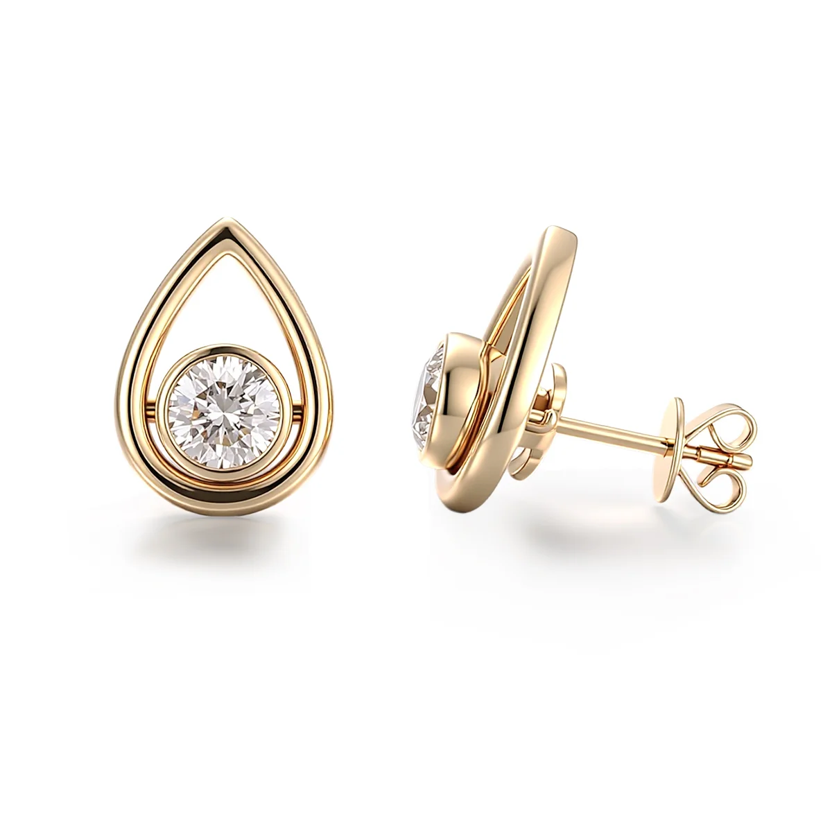 10k gold round lab grown diamond bezel stud earring 1 10k gold round lab grown diamond bezel stud earring 1