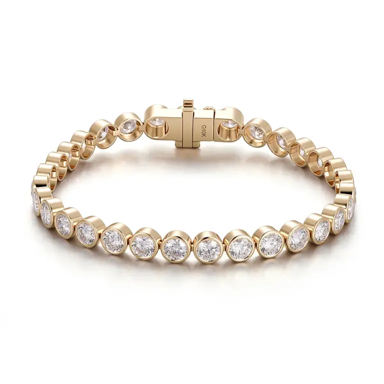 10k gold round lab grown diamond bezel tennis bracelet 1