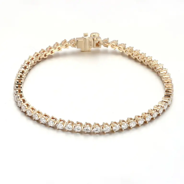 10k gold round lab grown diamond three prong tennis bracelet 1