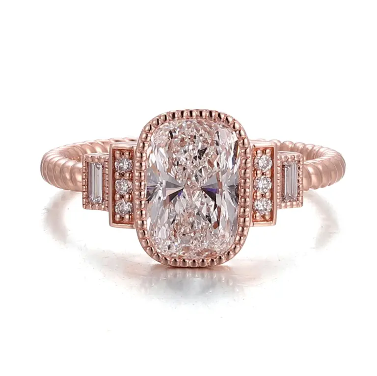 10k rose gold cushion lab grown diamond bezel cluster engagement ring 1