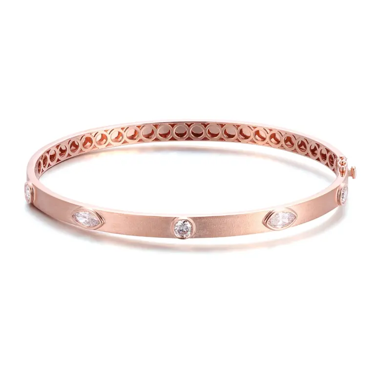 10k rose gold marquise lab grown diamond bezel bangle bracelet 1 1.webp