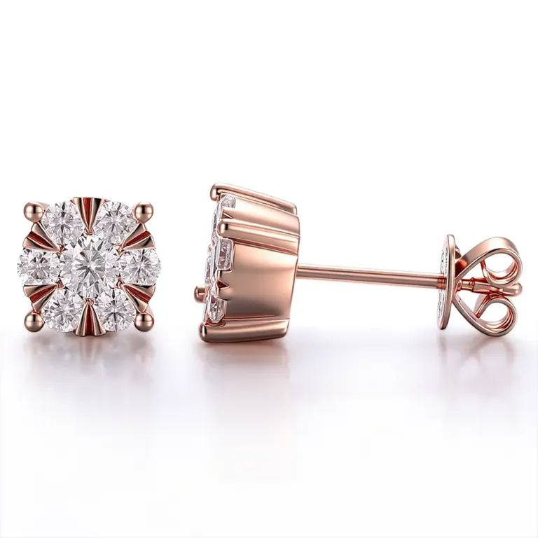 10k rose gold round lab grown diamond prong set stud earring 1