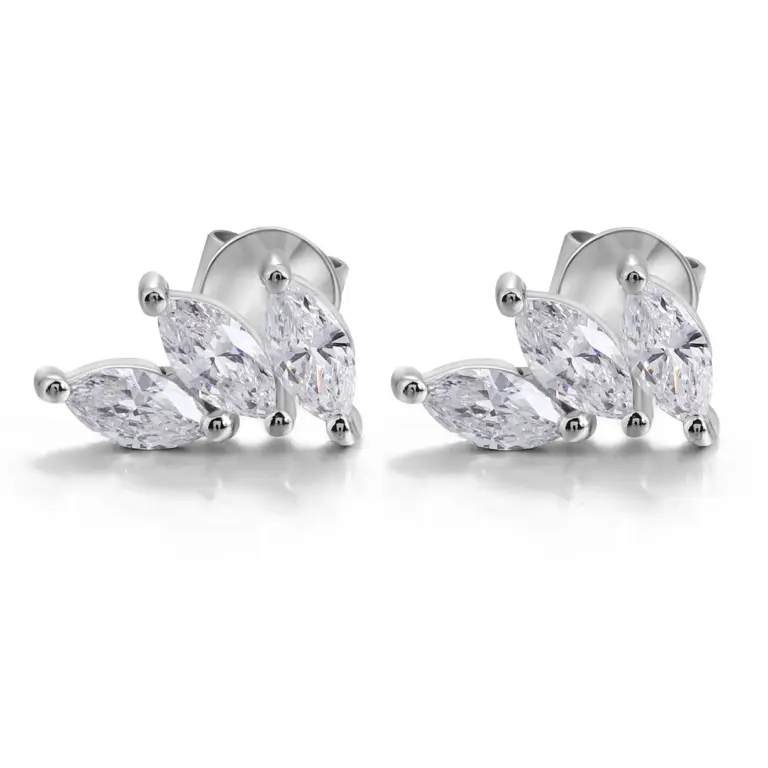 10k white gold marquise lab grown diamond prong set stud earring 1