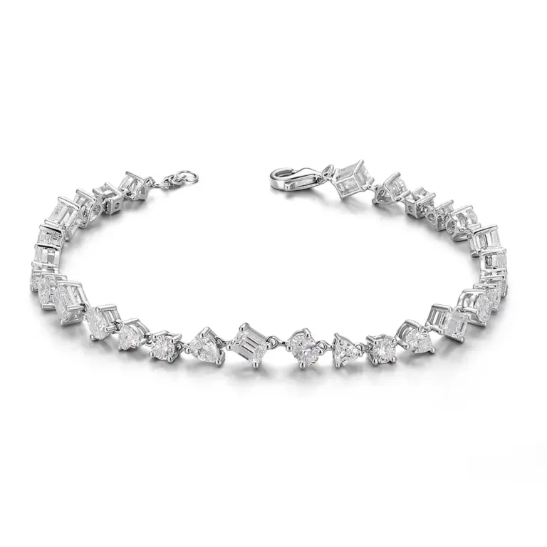 10k white gold oval lab grown diamond prong set chain bracelet 1