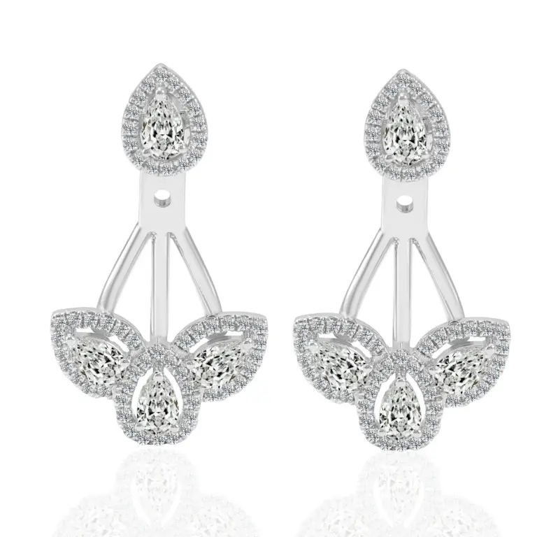 10k white gold pear lab grown diamond prong set drop earring 1