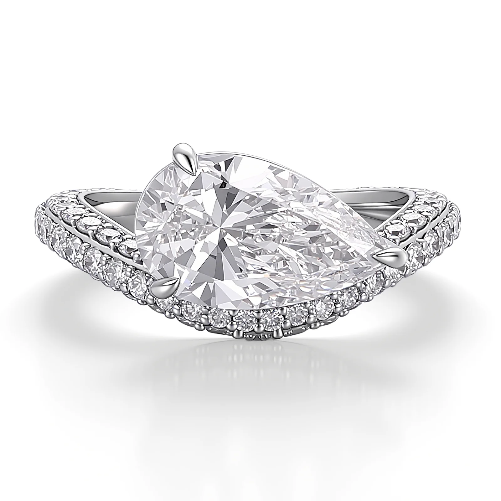 10k white gold pear lab grown diamond prong set side stone engagement ring 1 10k white gold pear lab grown diamond prong set side stone engagement ring 1