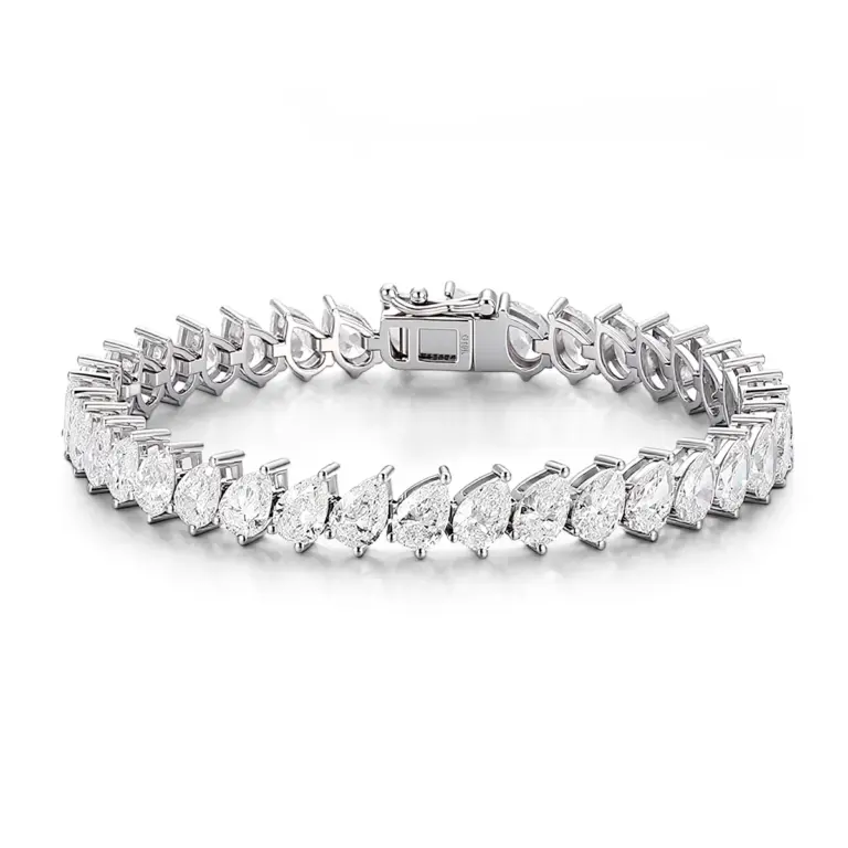 10k white gold pear lab grown diamond prong set tennis bracelet 1