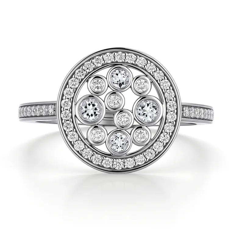 10k white gold round lab grown diamond bezel halo engagement ring 1