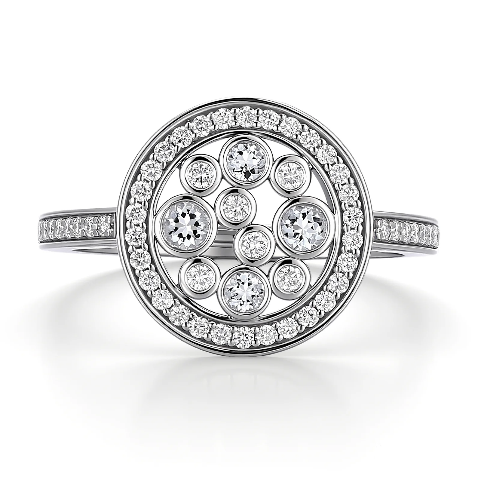 10k white gold round lab grown diamond bezel halo engagement ring 1 10k white gold round lab grown diamond bezel halo engagement ring 1