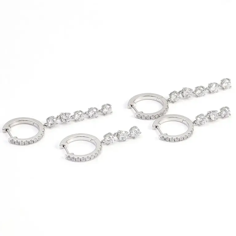10k white gold round lab grown diamond prong set drop earring 1