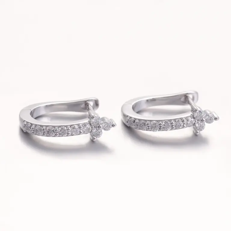10k white gold round lab grown diamond prong set hoop earring 1