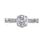 10k white gold round lab grown diamond prong set side stone engagement ring 1