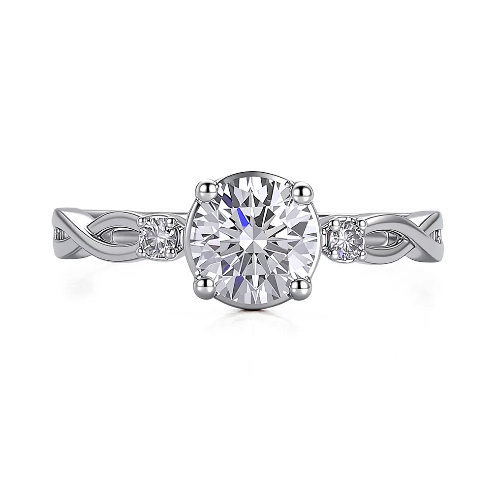 10k white gold round lab grown diamond prong set side stone engagement ring 1 10k white gold round lab grown diamond prong set side stone engagement ring 1
