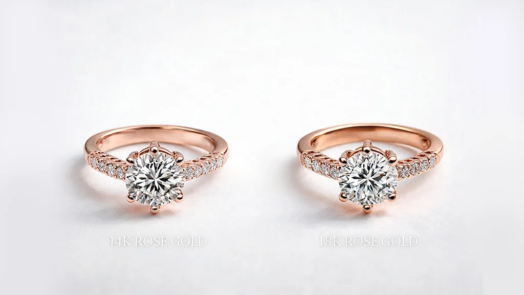 14K rose gold vs 18K rose gold color comparison