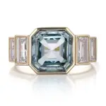 14k gold asscher blue lab grown diamond bezel side stone engagement ring 1