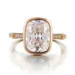 14k gold cushion lab grown diamond bezel side stone engagement ring 1