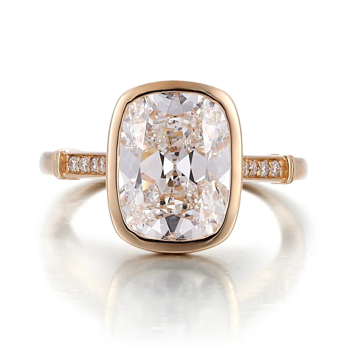 14k gold cushion lab grown diamond bezel side stone engagement ring 1 14k gold cushion lab grown diamond bezel side stone engagement ring 1