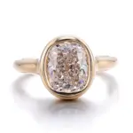 14k gold cushion lab grown diamond bezel solitaire engagement ring 1