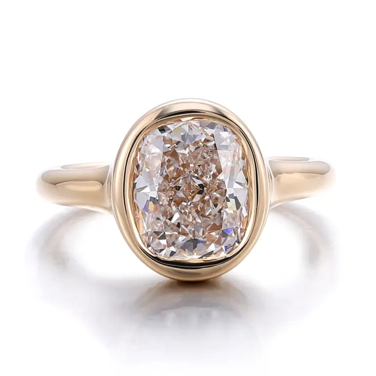 14k gold cushion lab grown diamond bezel solitaire engagement ring 1