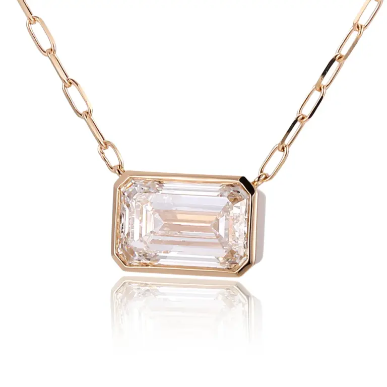 14k gold emerald lab grown diamond bezel pendent necklace 1