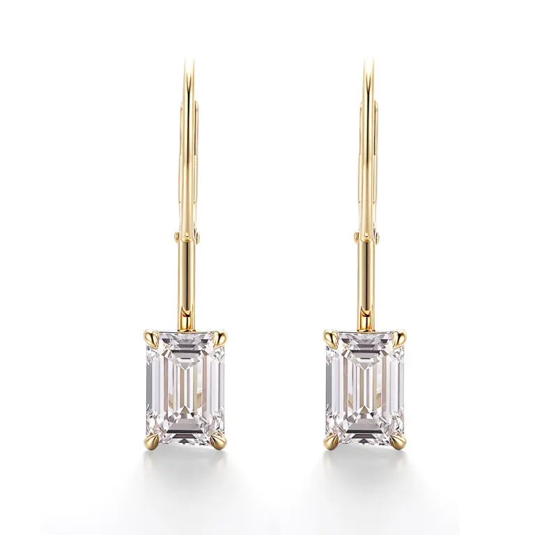 14k gold emerald lab grown diamond prong set drop earring 1