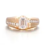 14k gold emerald lab grown diamond prong set wide band engagement ring 1