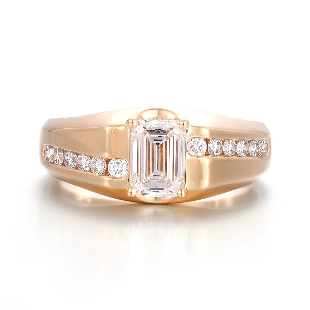 14k gold emerald lab grown diamond prong set wide band engagement ring 1 14k gold emerald lab grown diamond prong set wide band engagement ring 1