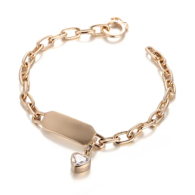 14k gold heart lab grown diamond bezel chain bracelet 1