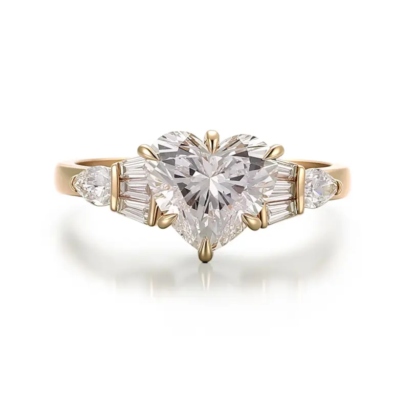 14k gold heart lab grown diamond prong set cluster engagement ring 1