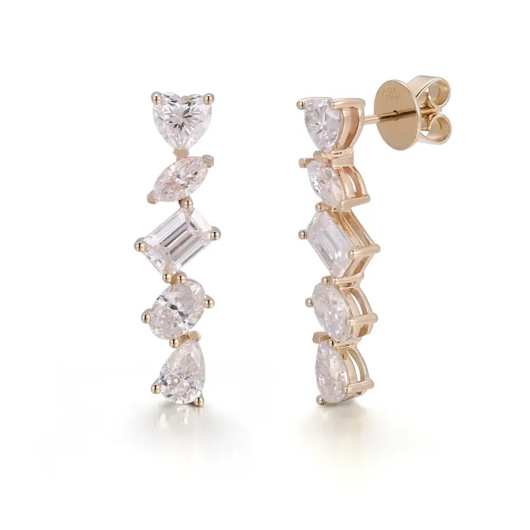 14k gold heart lab grown diamond prong set drop earring 1
