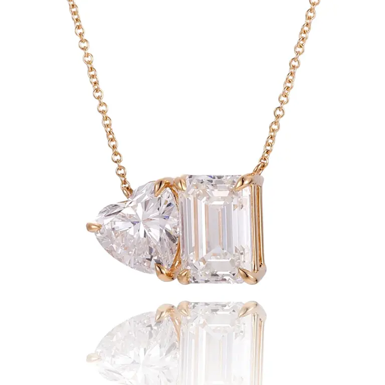 14k gold heart lab grown diamond prong set pendent necklace 1