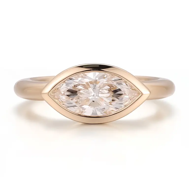 14k gold marquise lab grown diamond bezel solitaire engagement ring 1