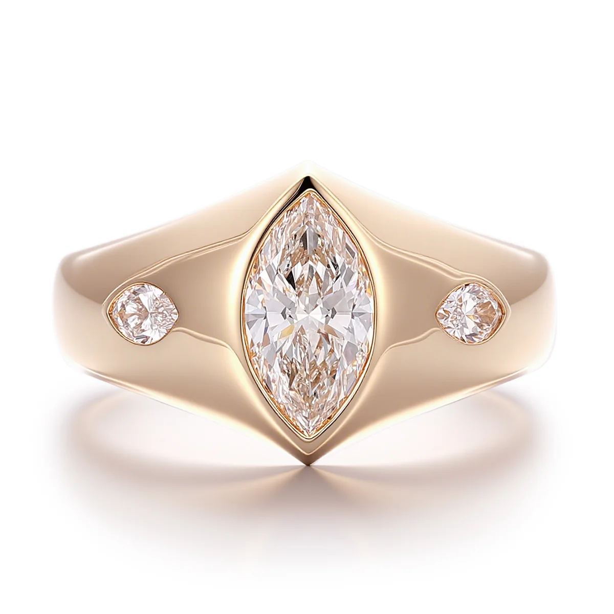 14k gold marquise lab grown diamond bezel wide band engagement ring 1 14k gold marquise lab grown diamond bezel wide band engagement ring 1