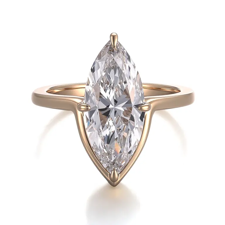14k gold marquise lab grown diamond prong set solitaire engagement ring 1