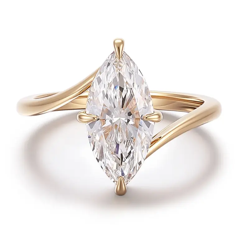 14k gold marquise lab grown diamond prong set split shank engagement ring 1