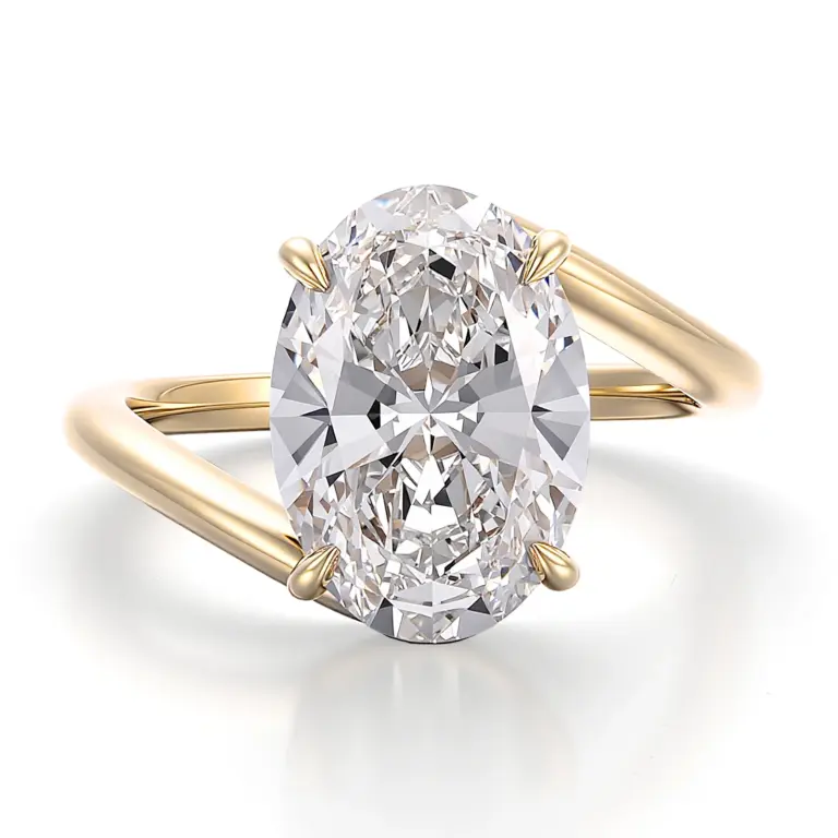 14k gold oval lab grown diamond prong set split shank engagement ring 1