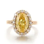 14k gold oval yellow lab grown diamond prong set halo engagement ring 1