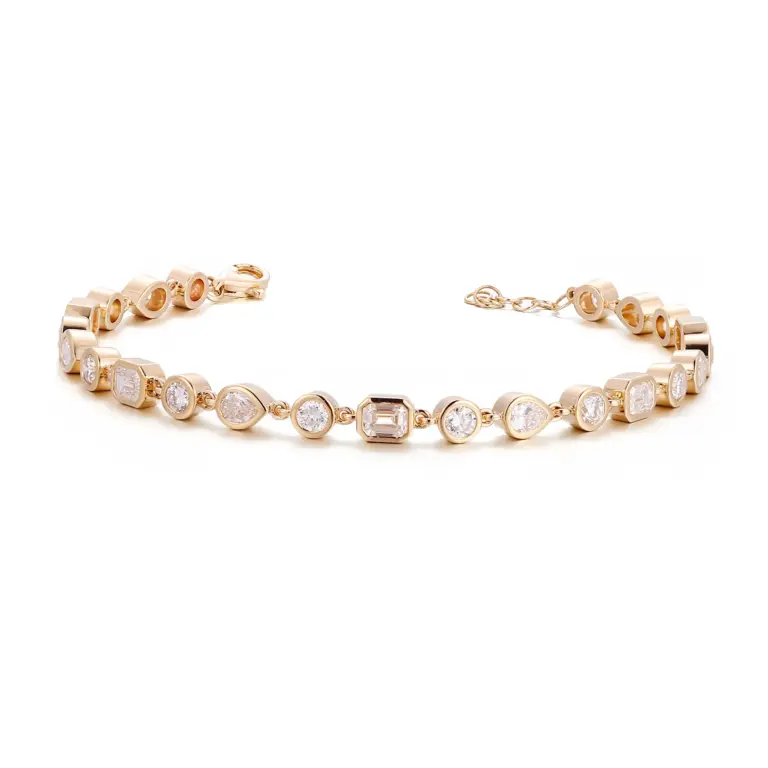 14k gold pear lab grown diamond bezel chain bracelet 1
