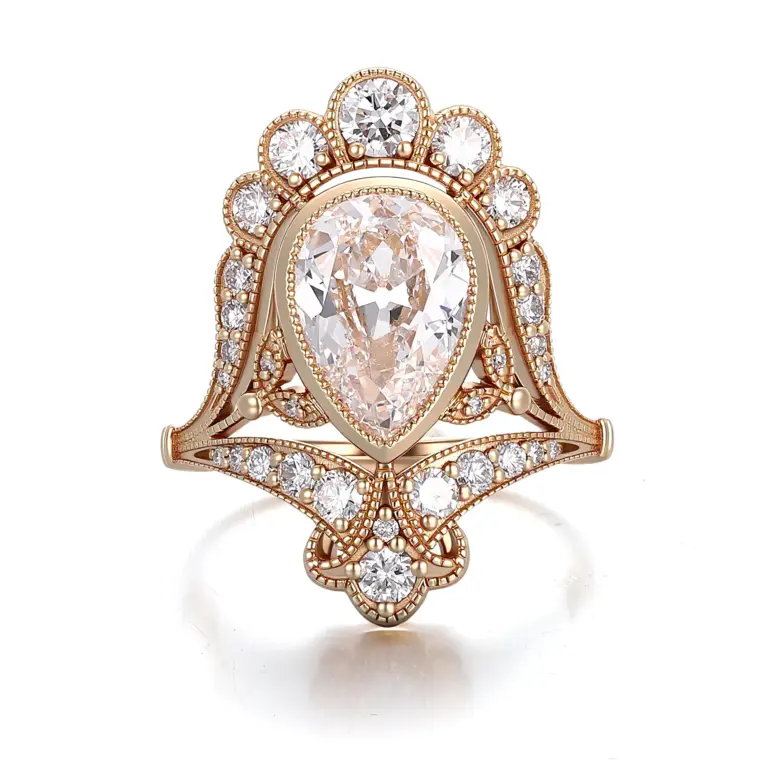 14k gold pear lab grown diamond bezel cluster engagement ring 1