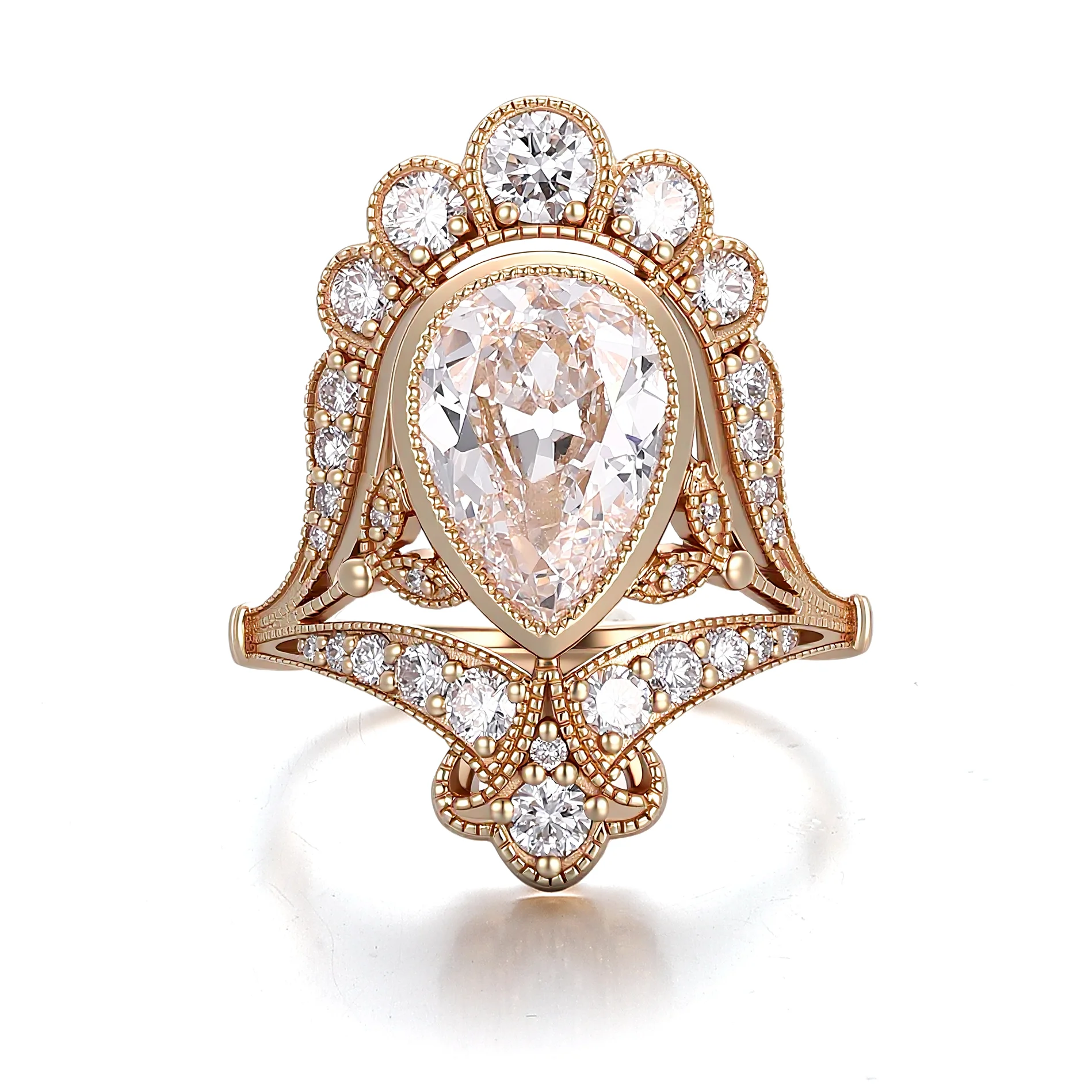 14k gold pear lab grown diamond bezel cluster engagement ring 1 14k gold pear lab grown diamond bezel cluster engagement ring 1