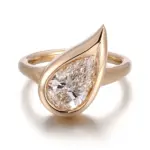 14k gold pear lab grown diamond bezel solitaire engagement ring 1