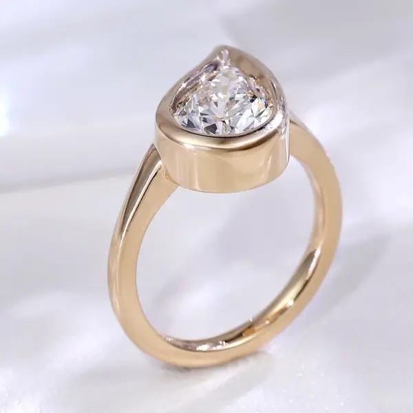 14K Gold Pear Lab Grown Diamond Bezel Solitaire Engagement Ring ...
