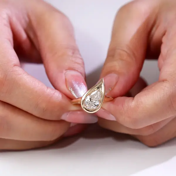 14K Gold Pear Lab Grown Diamond Bezel Solitaire Engagement Ring ...