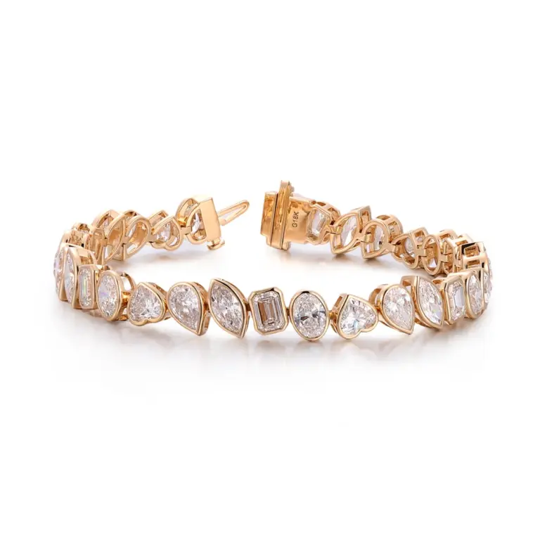 14k gold pear lab grown diamond bezel tennis bracelet 1