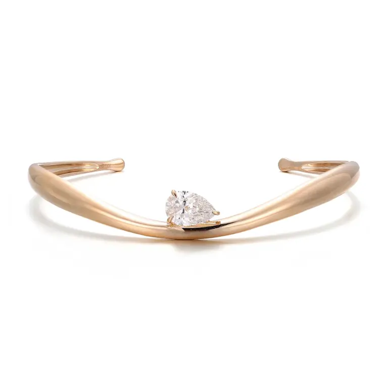 14k gold pear lab grown diamond prong set bangle bracelet 1